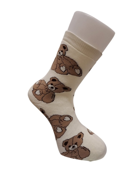 Veselé ponožky termo s medvědem smetanové (1)