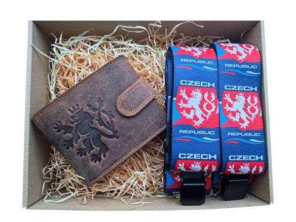 Dárkový set pro muže - Kožená peněženka a kšandy CZ (1)