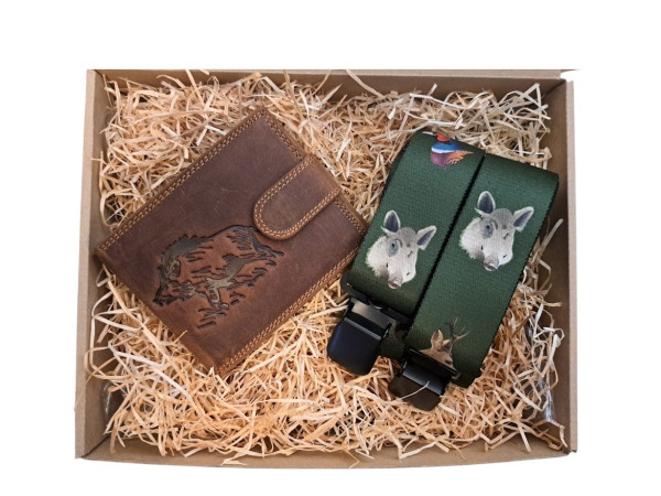Dárkový set pro muže - Kožená peněženka a kšandy Myslivec (2)