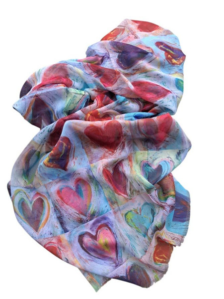 Hedvábná šála s motivem barevných srdcí (1)