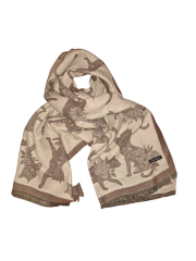 Dámská kašmírová šála motiv Kočky Hnědo Béžová