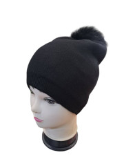 EMI ROSS Stylová dámská čepice s bambulí černá
