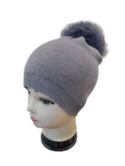 EMI ROSS Stylová dámská čepice s bambulí šedá