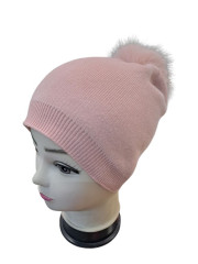 EMI ROSS Stylová dámská čepice s bambulí světle růžová