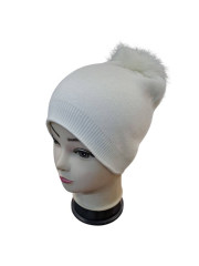 EMI ROSS Stylová dámská čepice s bambulí bílá