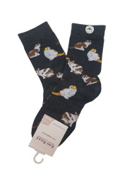 EMI ROSS Dámské ponožky s kočičím motivem šedé