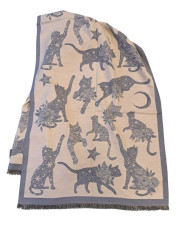 Dámská kašmírová šála motiv Kočky Fialovo Béžová (1)