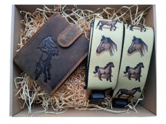 Dárkový set pro muže - Kožená peněženka a kšandy kůň