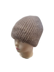 Dámská zimní čepice s angorou a flitry béžová